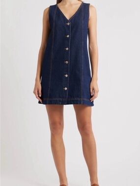 FRNCH Navy Button-Front Denim Mini Dress